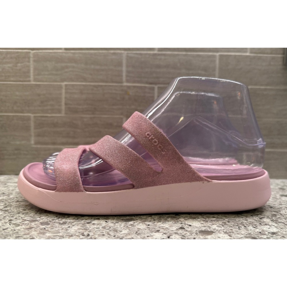 Crocs Women's Getaway Glitter Pink Strappy Low Platform Slide Sandals Size W6